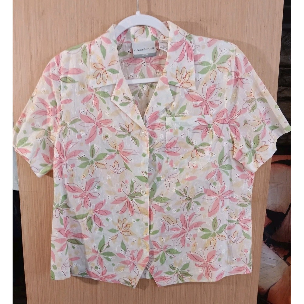 Alfred Dunner 10P Multicolor Floral Eyelet Women's Short Sleeve Blouse